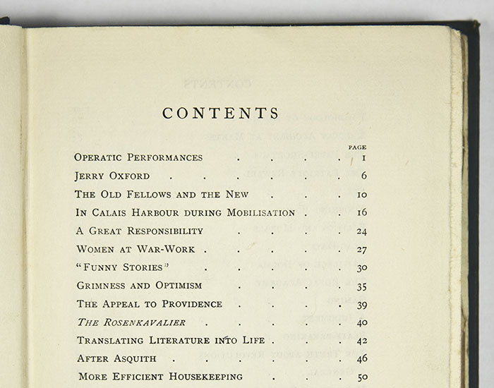 Contents page from Aland Bennett's Things That Have Interested Me, 1921
